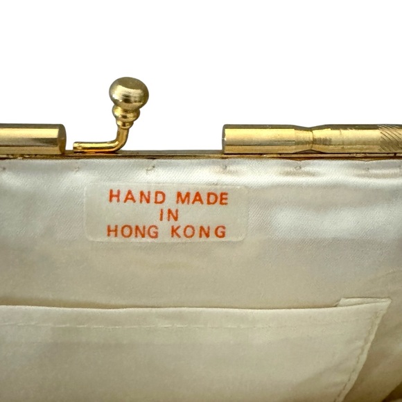 Vintage Art Deco Beaded Handbag 50s 60s Era Handmade Silver Gold Pearl Hong Kong - Picture 8 of 12